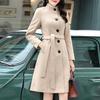 Dámský vlněný kabát Jednobarevné Udržování v teple OL Styl pro dojíždění Středně dlouhý pásek Svrchní oblečení Vlněný kabát do kanceláře