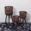 Nordic Rattan Woven Plant Stand - Handmade High-Leg Wooden Flower Pot for Indoor/ Balcony/ Living Room.