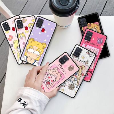 Lovely Sailors Cute Moon Capa für Samsung Galaxy A51 A71 A12 A21s A31 A52 A41 A02s A32 5G A11 schwarze Silikon-Handyhülle
