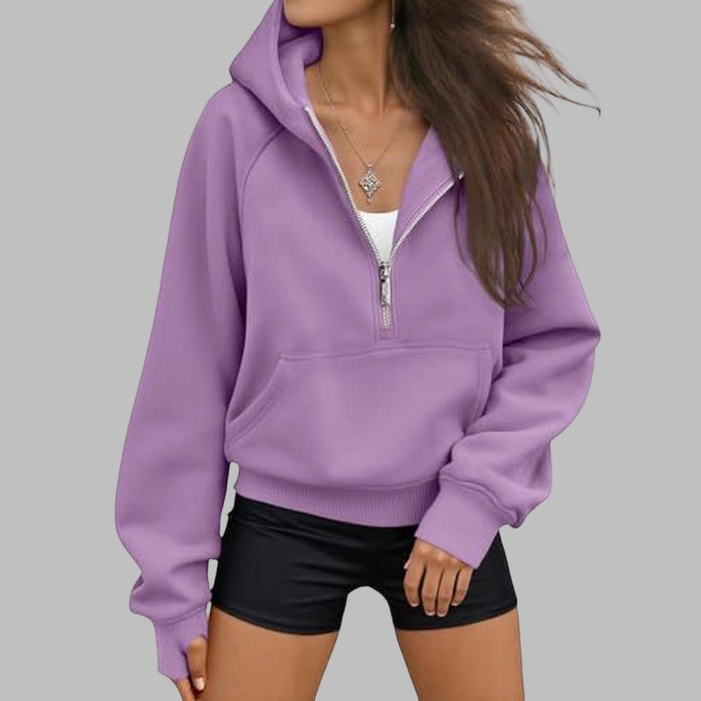 Damen Halbzip Kapuzenpullover Langarm Freizeit Sweatshirt Farbe