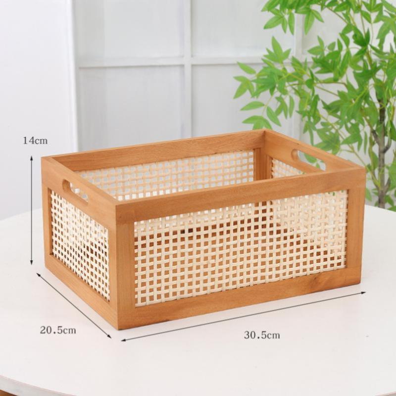 Retro Solid Wood Storage Box Desktop Rattan Basket Book Snacks Fruit Cosmetics Organizer Boxes Home Bathroom Kitchen Basket S 1960₽