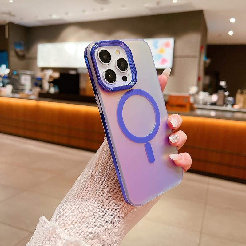 For Iphone 15 14 13 12 Pro Max Shockproof Wireless Charge For Magsafe Magnetic Slim Pc Hybird Tpu Plain Color Phone Case Cover