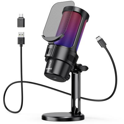 KASIMO USB Condenser Gaming PC Microphone with RGB Volume Control and Mute Headphone Plug Supports Live and Working from Compatible with and PS5