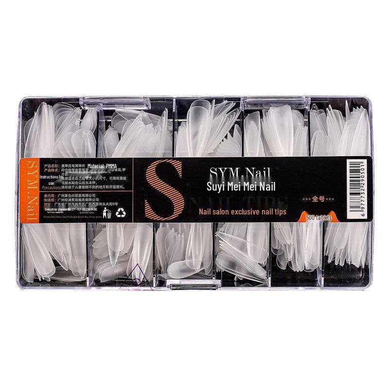 Jieliya Frosted Transparent Ultra-Thin Seamless Nail Tips - Full & Half Cover, No Etching, Size Supplement Included.