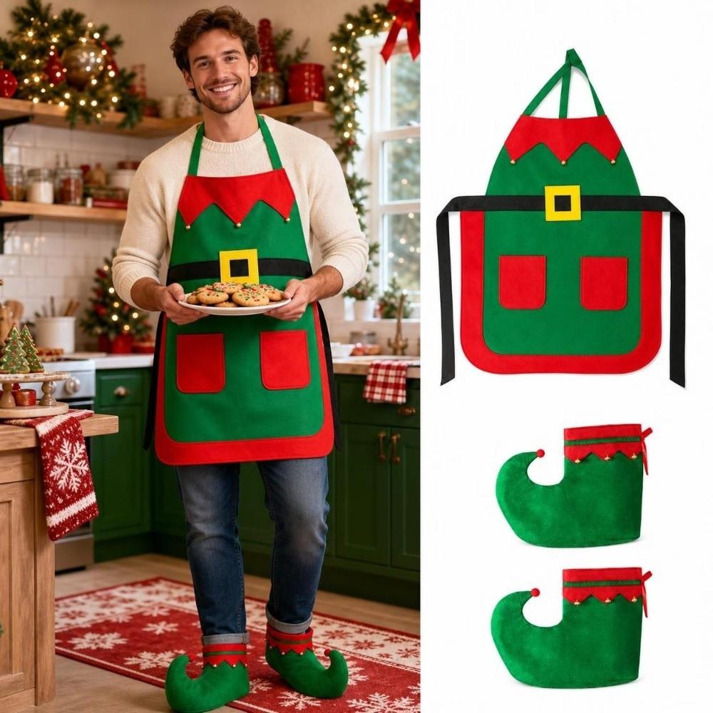 Gift Funny Christmas Apron Set Stain-proof Protective Kitchen Cooking Apron Unisex Cute Christmas Cosplay Costume Cosplay Party
