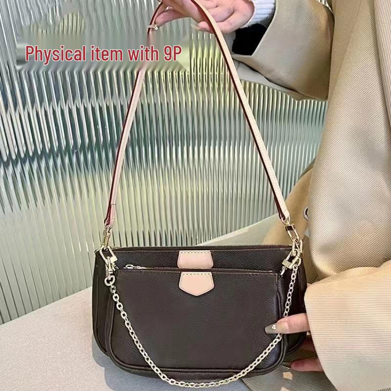 2024 Classic Monogram Leather Mahjong Crossbody Bag with Chain for Women