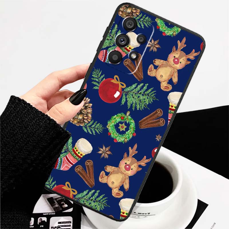 Christmas Cartoon Pattern Phone Case For Samsung A73 A72 A71 A55 A54 A53 A52 A51 A13 A22 A16 A15 A12 A14 A26 A07 5G Black