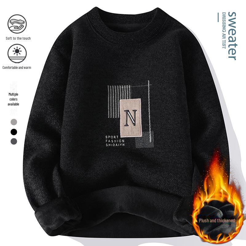 

Мужской плюшевый свитер из шениллового флиса: Утолщенный, теплый, модный корейский стиль для осени и зимы XXXXL чёрный