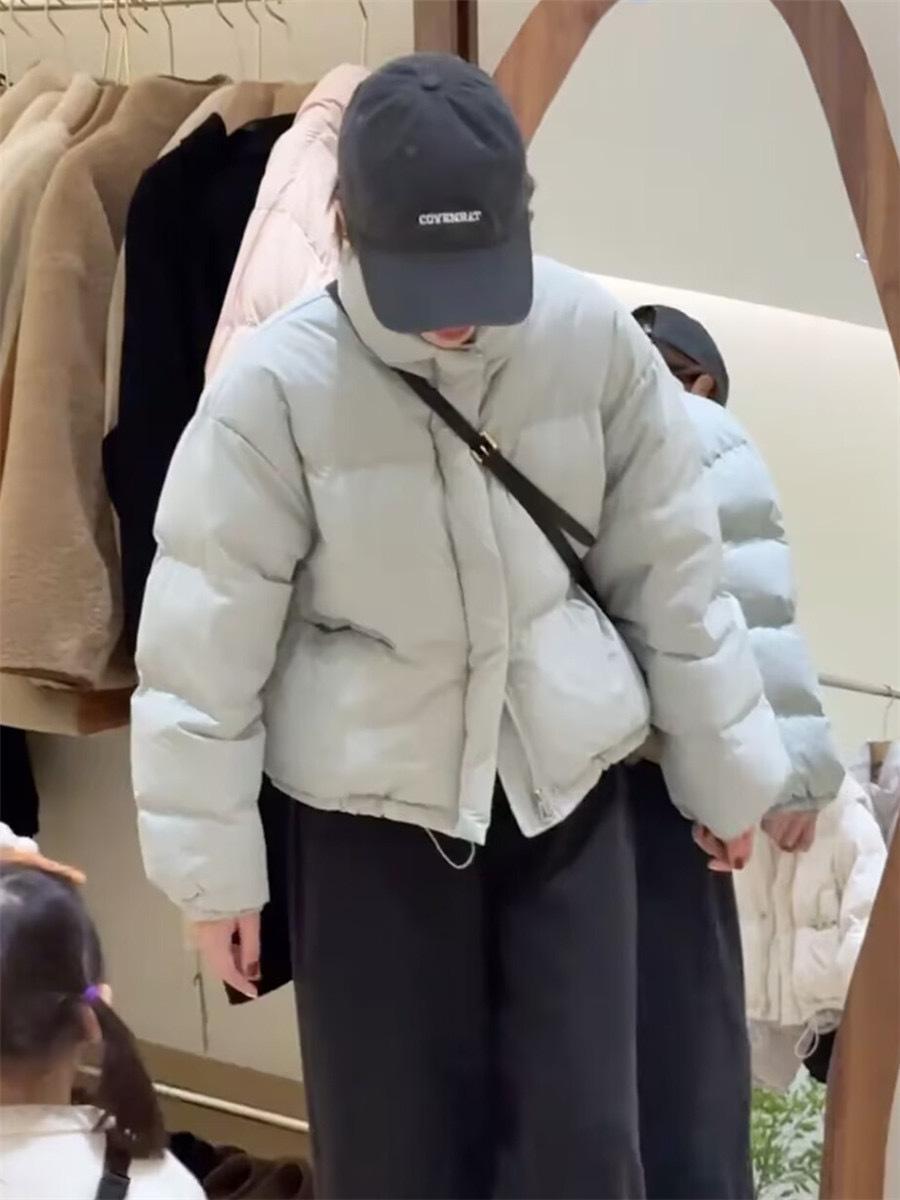 

Женская зимняя куртка 2024 года из хлопка с пухом, со стойкой: Теплый, Толстый, Свободный Крой, Маленькие Размеры Small синий