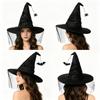 Mesh Yarn Cover Halloween Witch Hat With Veil Cosplay Accessories Pointed Mage Hat  Masquerade Ball