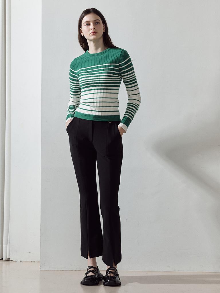 LORDLOAR Slim Striped Ribbed Knit Green