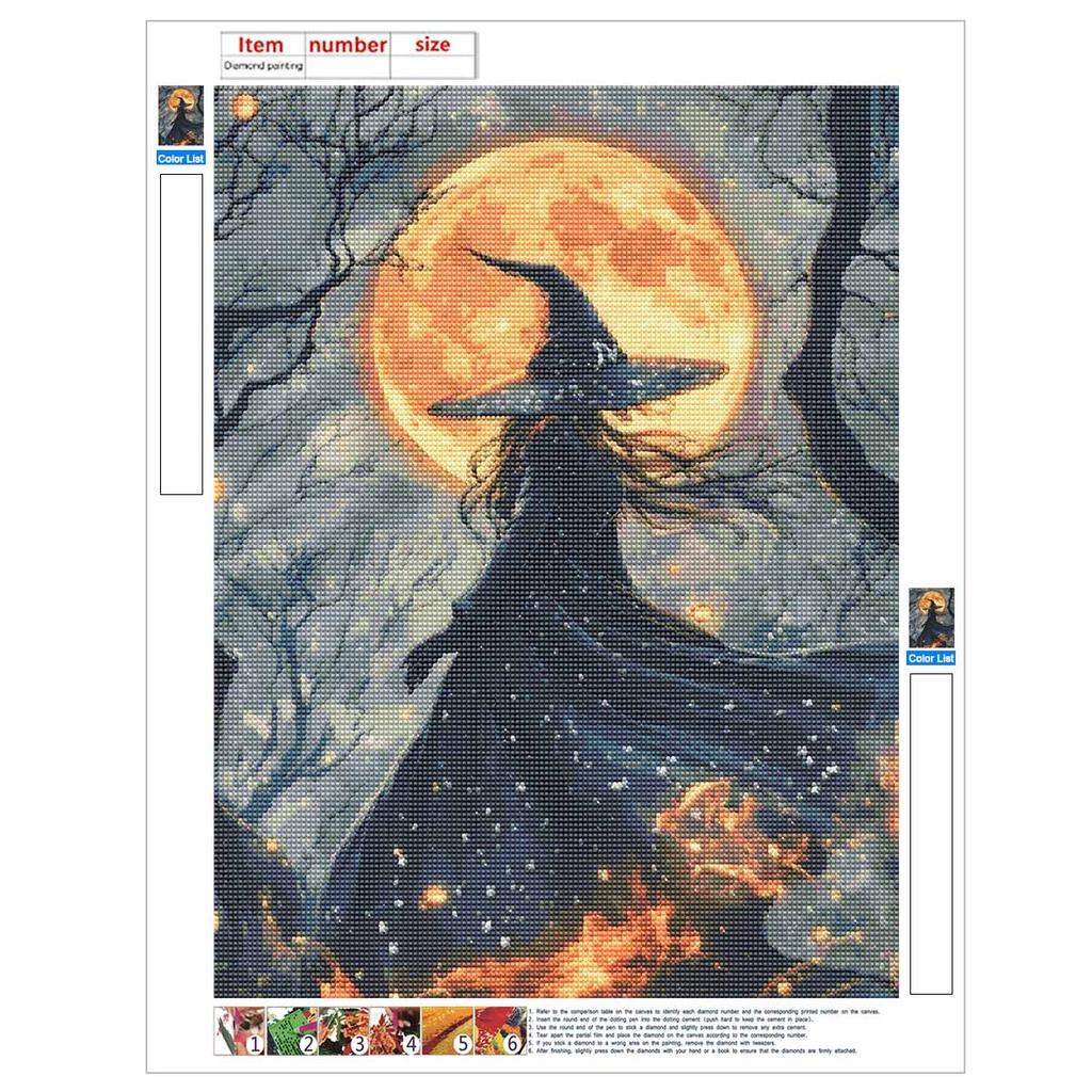 DIY Diamond Painting Canvas Witch Under Full Moon Design 5D Full Drill Art Creative Leisure Craft Home Wall Decor
