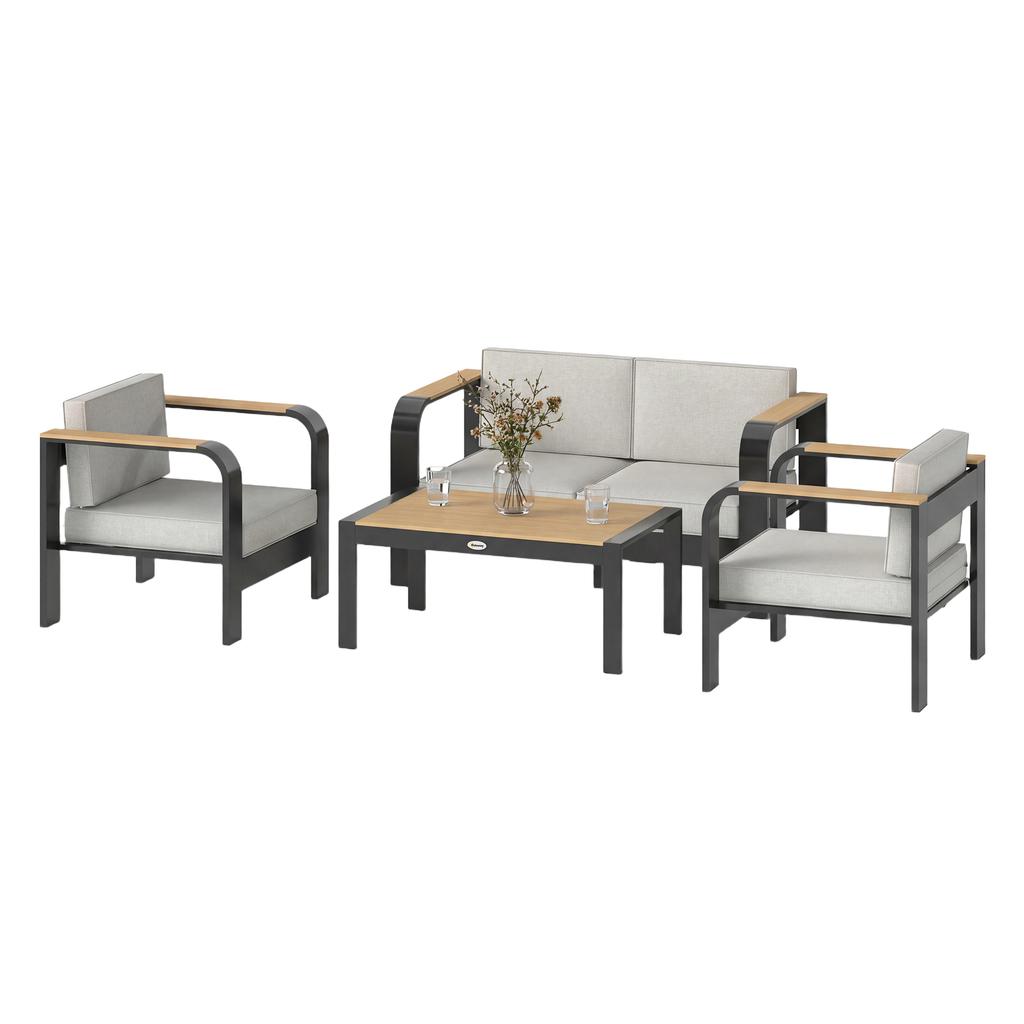 Garden Furniture Set Aluminum Seating Group for 4 People Water-Repellent Extra Deep with 2-Seater Sofa 2 Armchairs Side Table