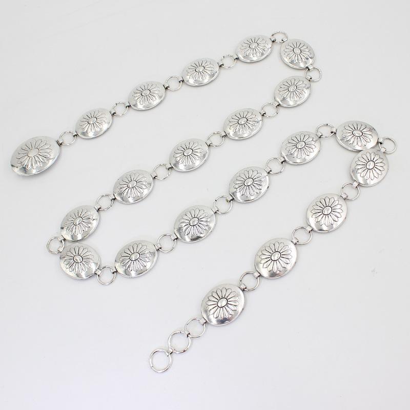 Hook Adjustment Belt Body Oval Metal Waist Chain Ladies Vintage Antique Silver Chain Dress Decorative Belt