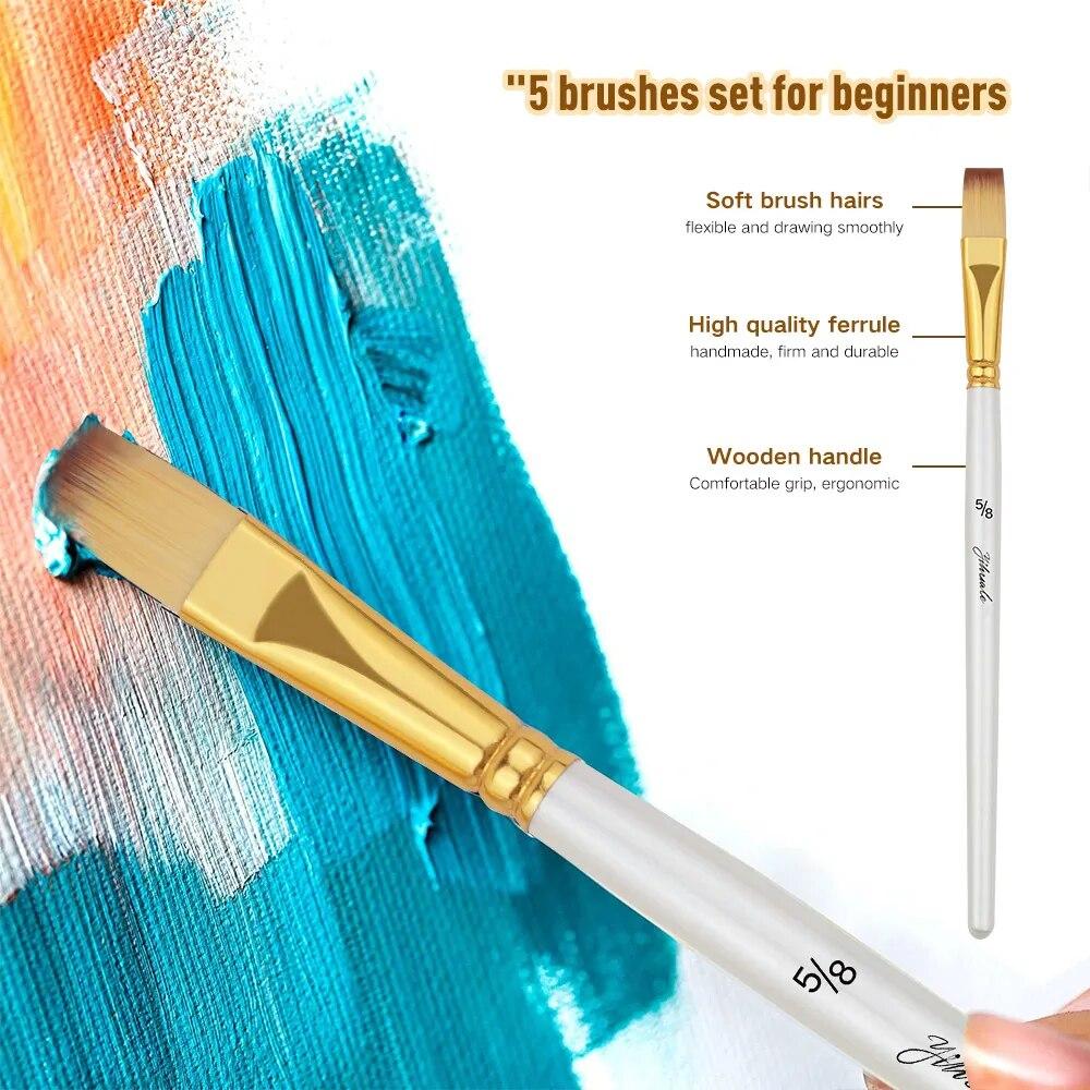 5 Pcs Set Nylon Hair Short Rod Painting Brush Artist Paint Art Drawing for Watercolor Oil Gouache 4 Specifications Available