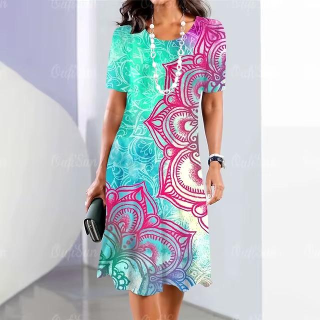 3D Digital Printing Dresses Women's Summer Short-sleeved O-neck Casual Loose Dress