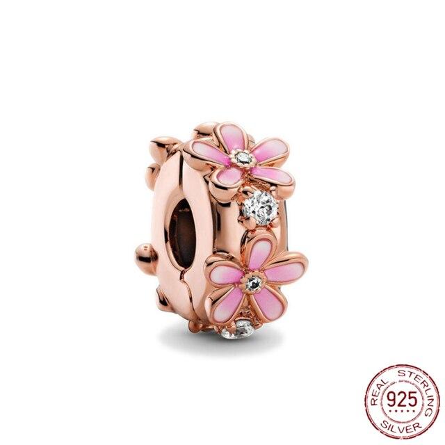 Nouveau 925 En Argent Sterling Rose Fille Garçon Rose Étincelle Entretoise Clip Charme À Perles Original De Mode Bracelet Bijoux À Bricoler Soi-Même Pour Les Femmes