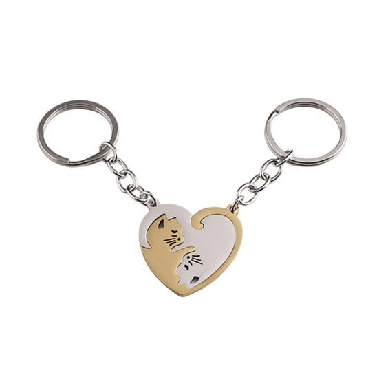 

Keychain Heart Matching Cat Design Titanium Steel Keychain Pendant Bright Color Key Holder Bags Cars Wallets D