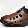 Mode Herren Sandalen Ausgehöhlte Lederschuhe für Herren Atmungsaktiv Rutschfest Weiche Sohle Freizeitschuhe Komfort Outdoor Strand Hausschuhe