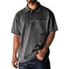 Men's Summer Solid Color Washed Button Collar Loose Short Sleeve Top