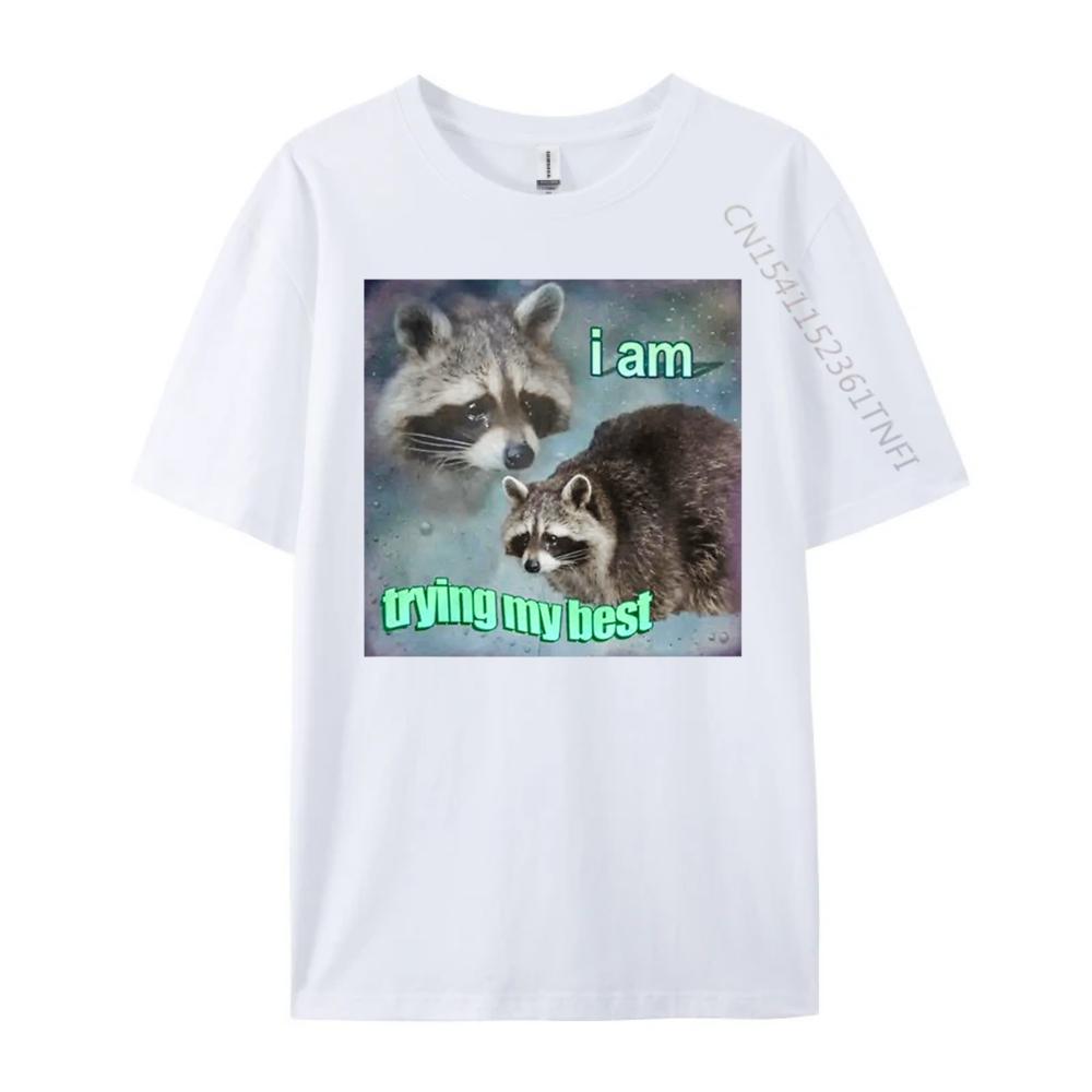 Raccoon I Am Trying My Best Sad Unisexs Korean Fashion Unisex Oversized T Shirt