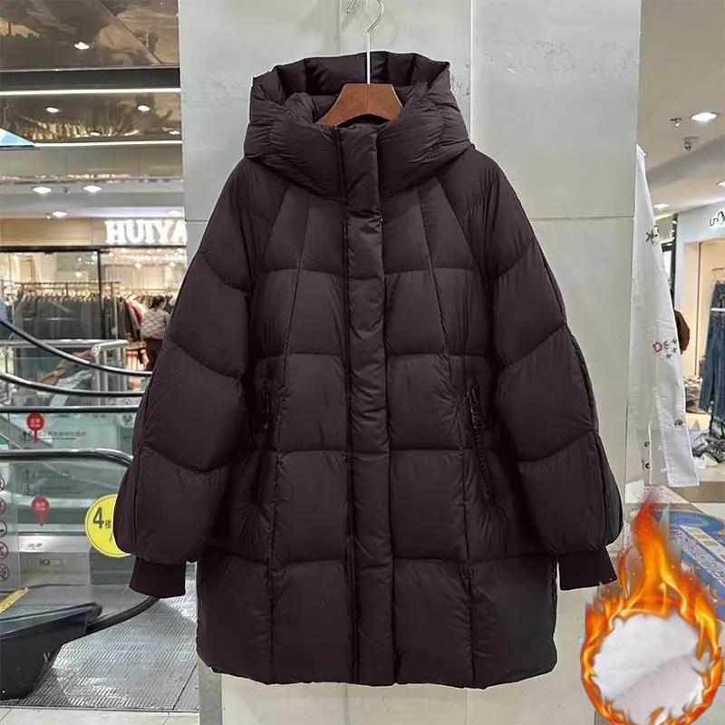 Contrast Color Quilted Jacket Women's Winter Loose Age-reducing Hooded Thick Jacket Windproof Top