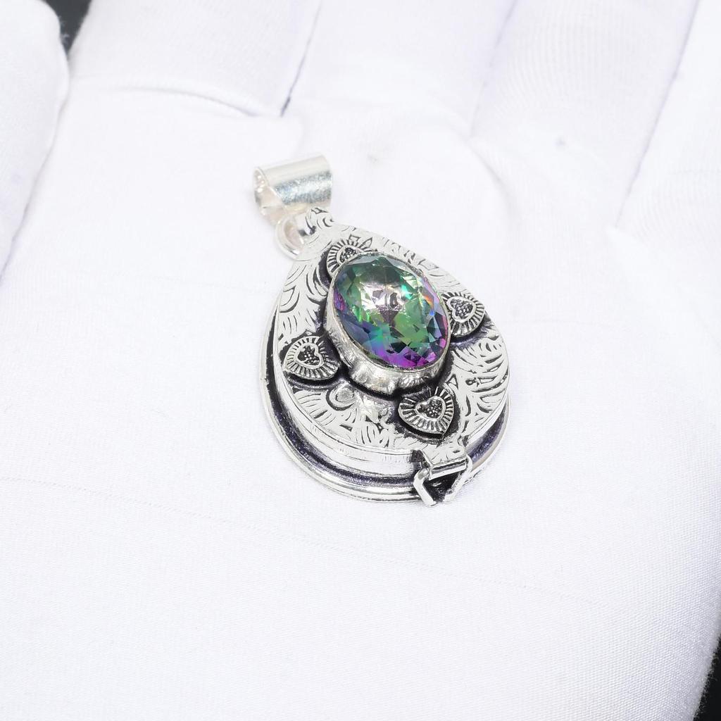 Mystisk Regnbågstoppas Ädelsten Handgjord 925 Sterlingsilver Hänge Naturligt Mystiskt Hänge Handgjorda Gåvor Hänge Smycke