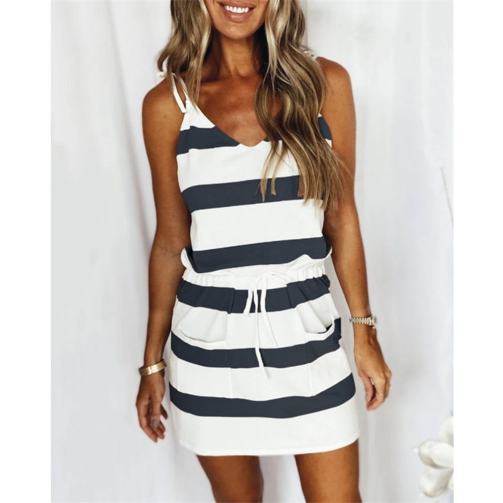 Summer Women's Camisole Loose Printed Striped Vest Dress