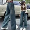 Girls Jeans Straight Wide Leg Denim Pants Big Kids Soft Trousers Trendy Loose Fit Casual Bottoms Autumn
