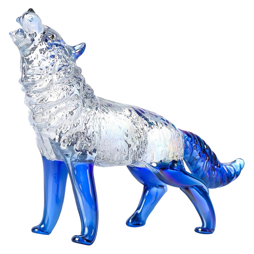 Crystal Glass Wolf Figurine Howling Wolf Statue Hand Glass Animal Sculpture Collectible Paperweight