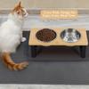 Elevated Cat Bowls 15° Tilted Raised Cat Food Bowls with Wooden Stand Anti Vomiting 2 Stainless Steel Bowls for Cats and Puppy