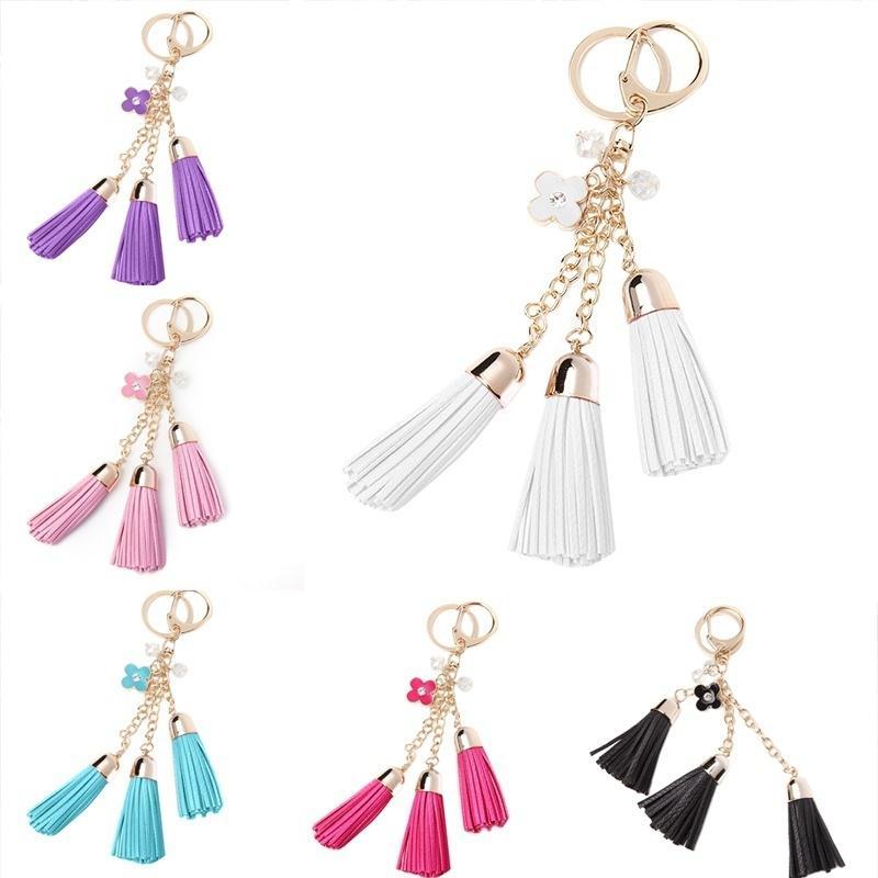 Leather Long Tassel Flower Keychain Wrench Keyring Bag Purse Phone Charm Pendant Cute Keychains Fashion  Key Chains for Women