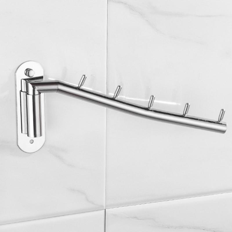 Heavy Duty Steel Folding Wall Mounted Coat Hanger Rack with 5 Hooks Swinging Arm Holder 235mm for Efficient Storage