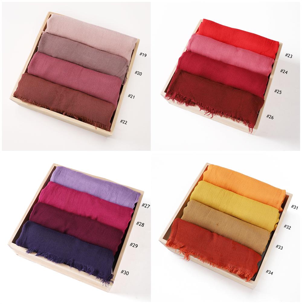 Crinkle Rayon Hijab Women Muslim Scarf Shawls Fringe Solid Headscarf Head Wraps Big Size Plain Islamic Turban Headbands Foulard