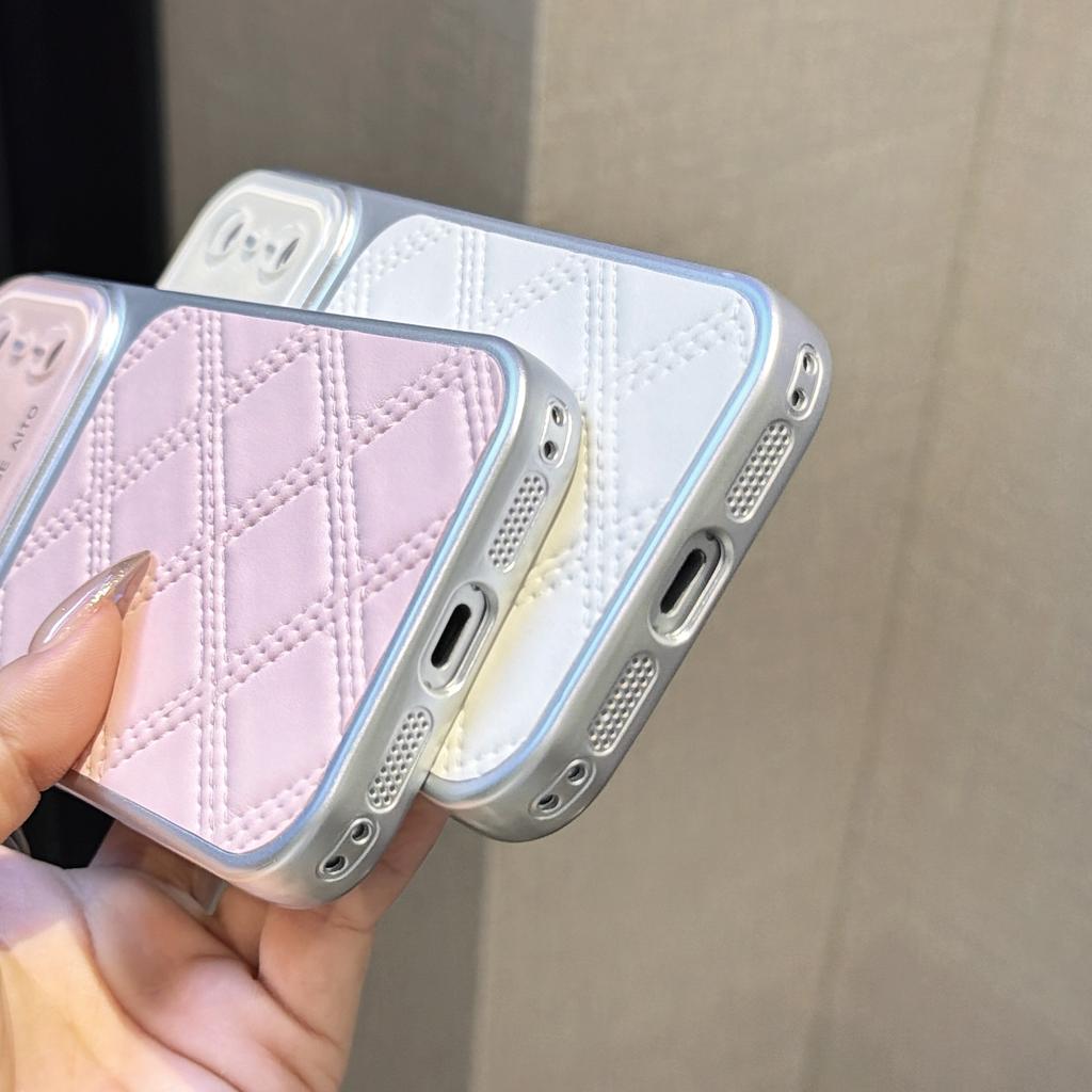 Large Window Diamond Grid PU Leather Phone Case for iPhone 13 17 ProMax 16 15 14 Pro Max Glass Lens Protecti Cover Funda