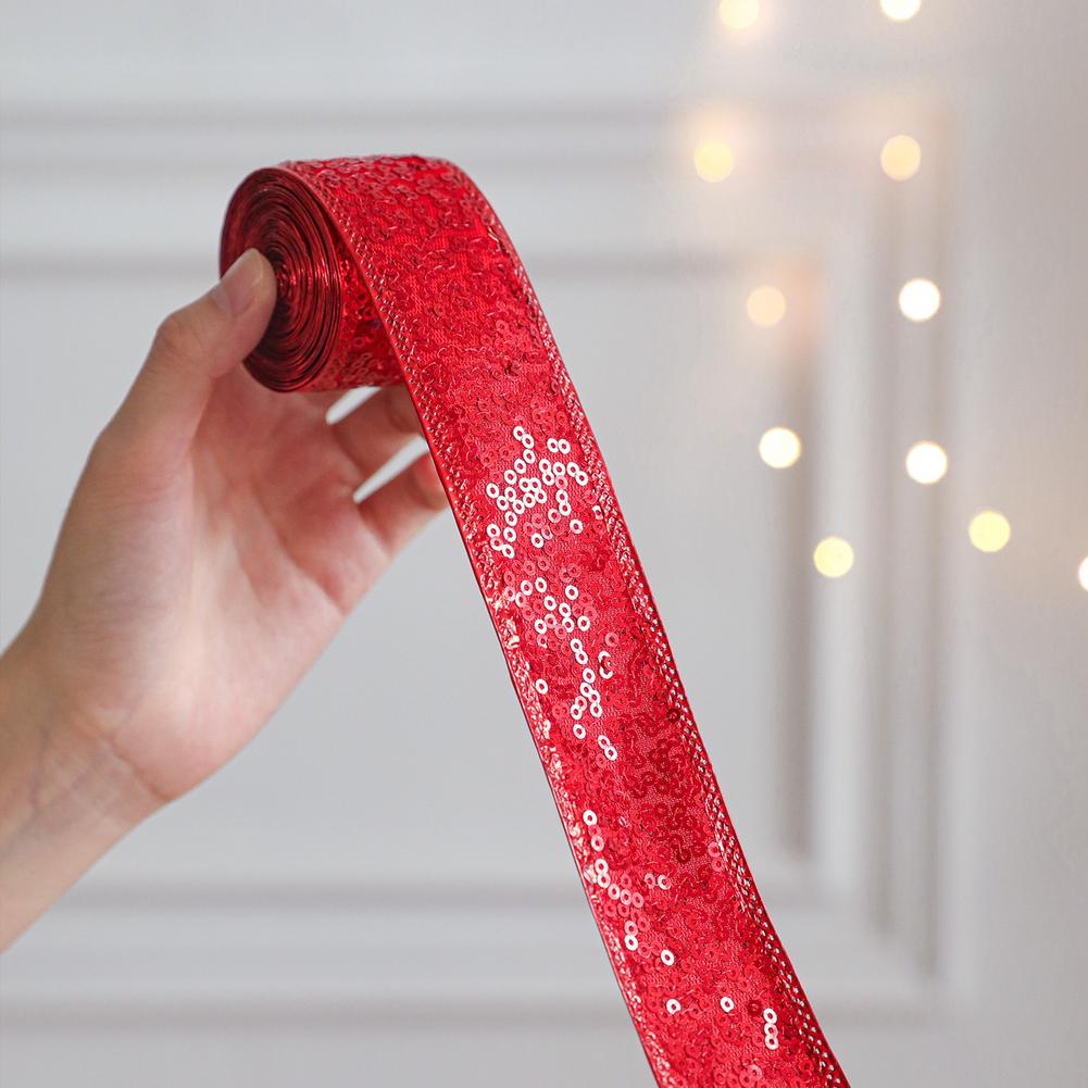 Decorative Satin Ribbon 3 8cm X 2m with Glitter Sequins for Wrapping Presents Crafting Bows and Holiday Decorations