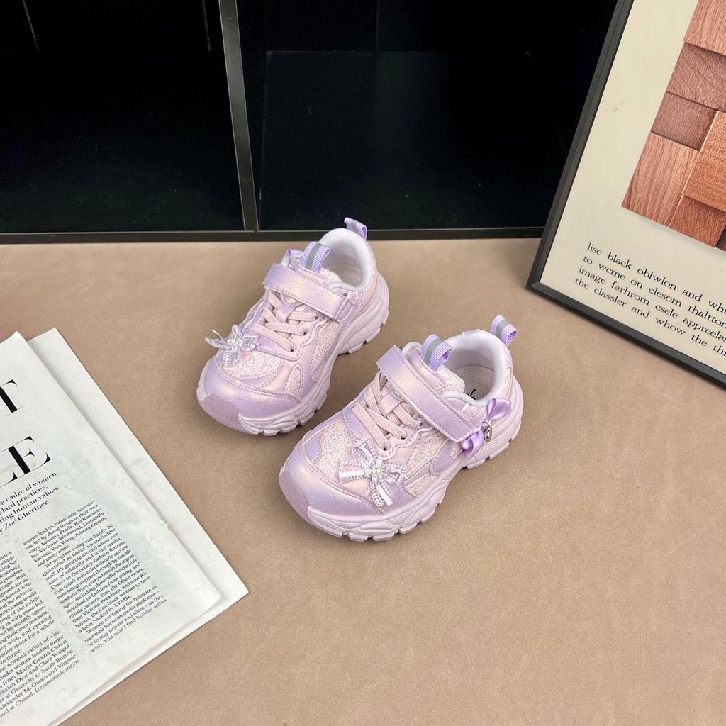 2026 Girls' Shiny Velcro Sneakers: Soft Sole, Princess Style with Rhinestones.