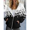 Ladies' Floral Plant Gradient Print Casual Loose Pocket Long Sleeved Front Zipper Detail Hoodie Zipper Hoodie