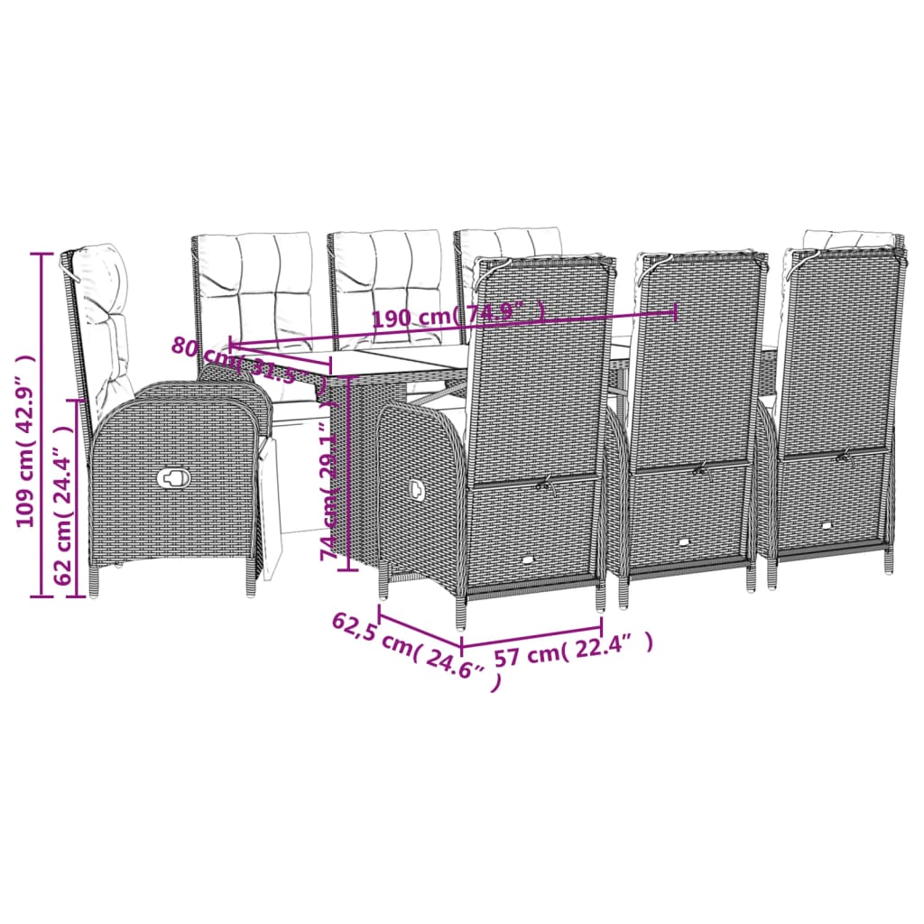 Vidaxl 9-Cz. Garden Furniture Set With Cushions, Black, PE Rattan