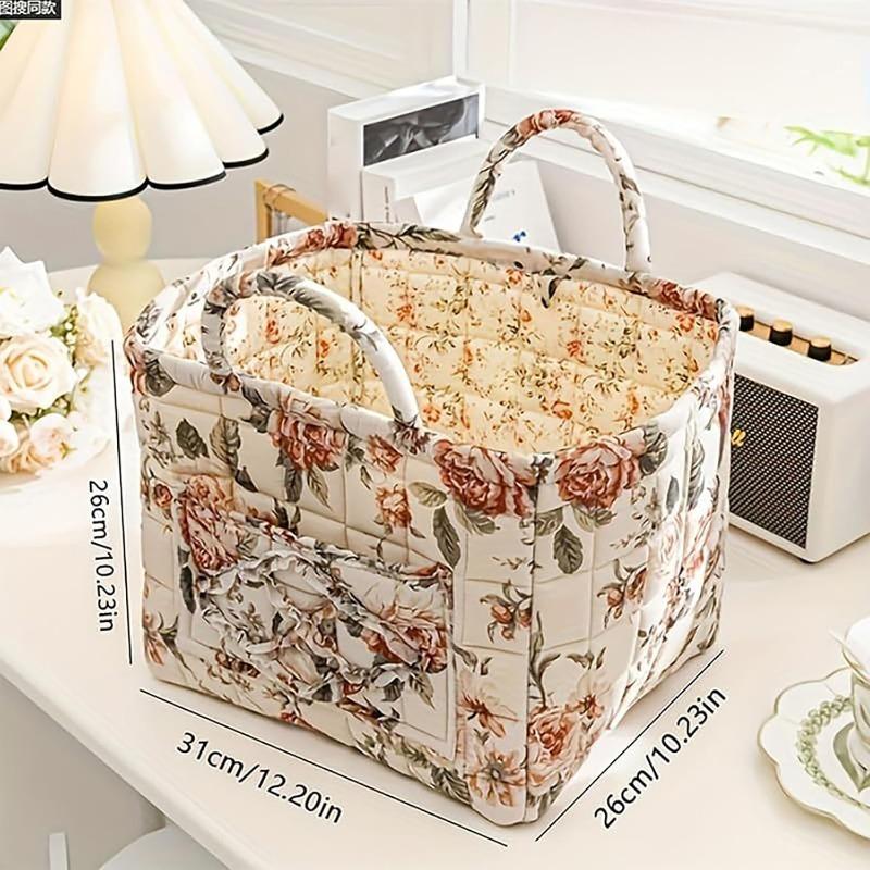 Boho Fabric Storage Basket, Floral Laundry Baskets,Decoration Large Capacity Storage Baskets, Portable Folding Storage Bag for Clothes and Sundries