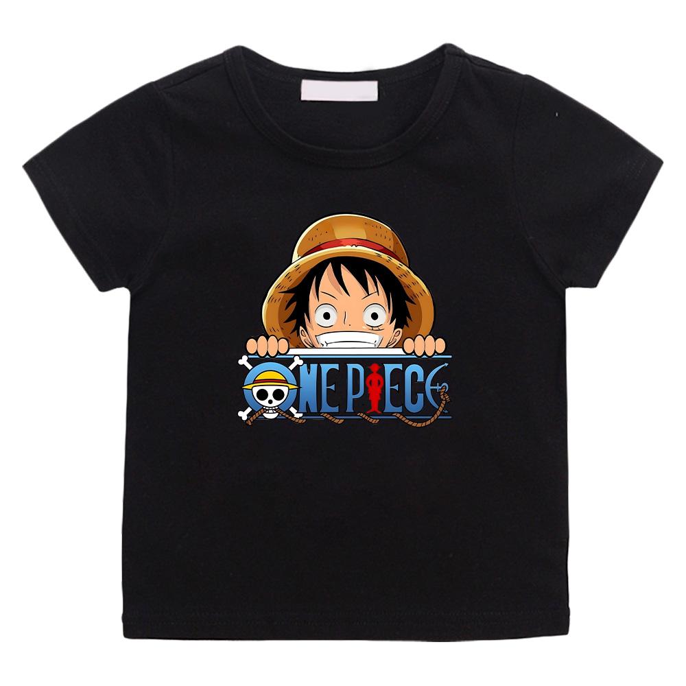 One Piece 2026 New Monkey D Luffy Anime Print Children's T Shirt Summer Cotton Casual Top Streetwear Fashion For Boys Unisex Tees