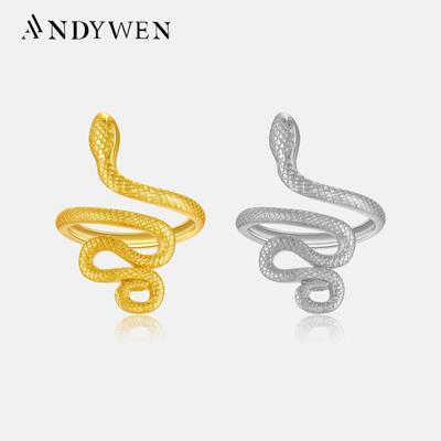925 Sterling Silver Gold Adjustable Snake Rings  Luxury New Round Circle Women Fine Ring Jewelry