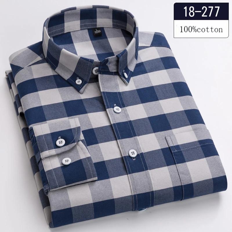 New In Shirt 100%cotton Long-sleeve Shirts for Men Slim Fit Plain Shirt Thin Plaid Striped Tops Fashion Elegants Office Clothes