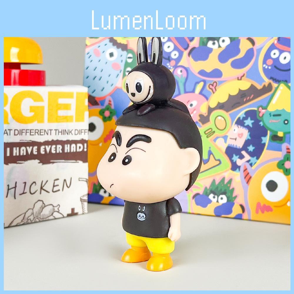 Crayon Shinchan Labubu Pvc Collectible Figure With Assembly For Desktop Decor Fans