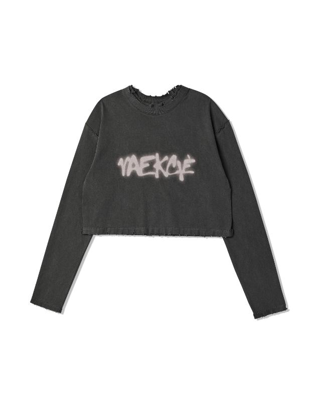 Baekssi Crop Graffiti Longsleeve T-Shirt_Charcoal Free