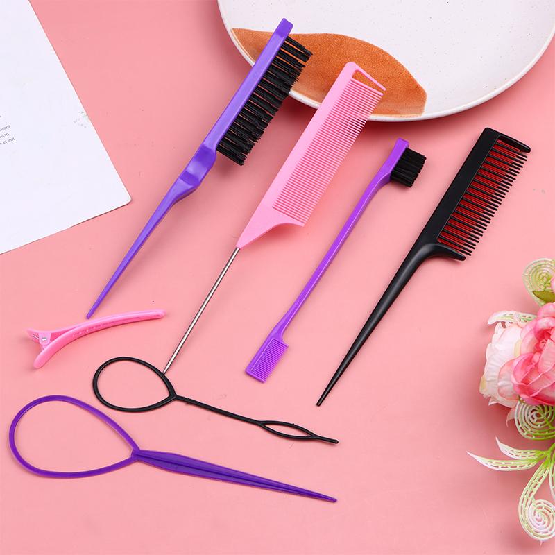 6/10Pcs Hair Styling Comb Set Teasing Hair Brush Triple Teasing Comb Rat Tail Combs Edge Brush Hair Tail Tools Braid Tool Loop