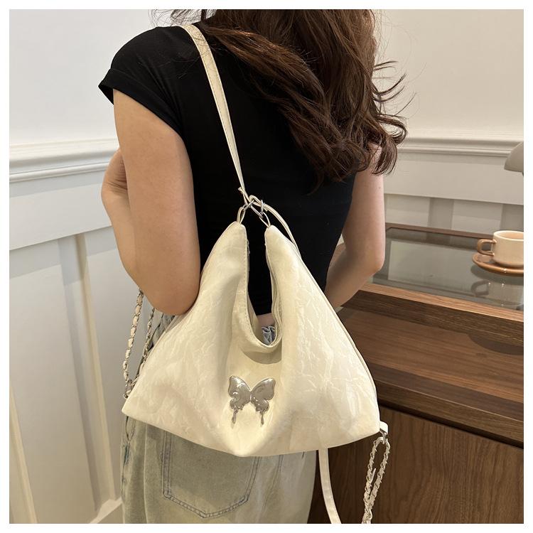 Women's Faux Leather Bucket Bag, Double Strap Butterfly Texture Shoulder Crossbody Purse, Soft Handbag with Phone Pocket