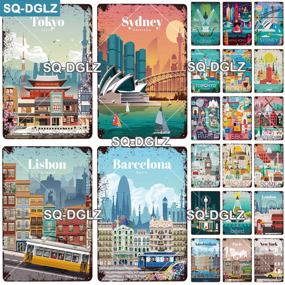 Metallschild „Tokyo City“, Vintage-Plakette, Dekor für Kneipen, Bars, Wanddekoration, Blechschild, Barcelona/Sydney/Norwegen, Poster, Geschenk