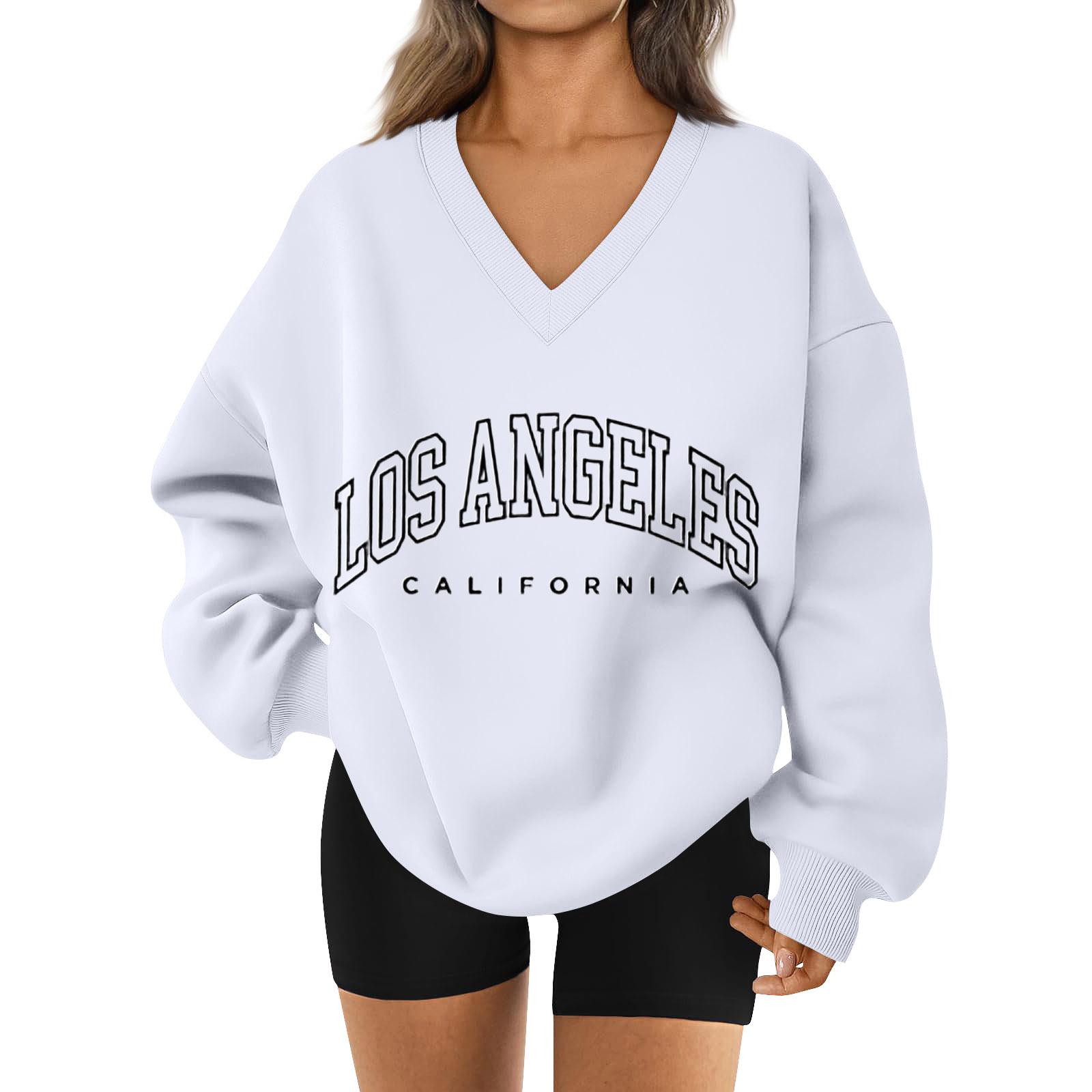 

Women s Loose And Comfortable Letter V-neck Sportswear Long-sleeved Sweatshirt Daily Matching Clothes S білий