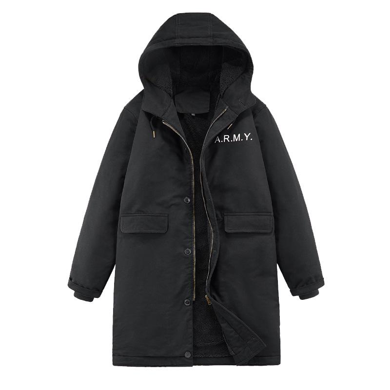 

Men s Navy Hooded Retro Cotton Lambswool Deck Jacket - Thickened Winter Coat M чорний